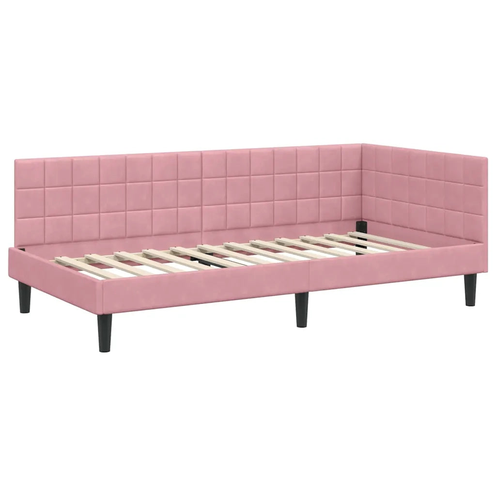 Cornice del letto ad angolo Rosa 100 cm x 200 cm Velluto 42016441