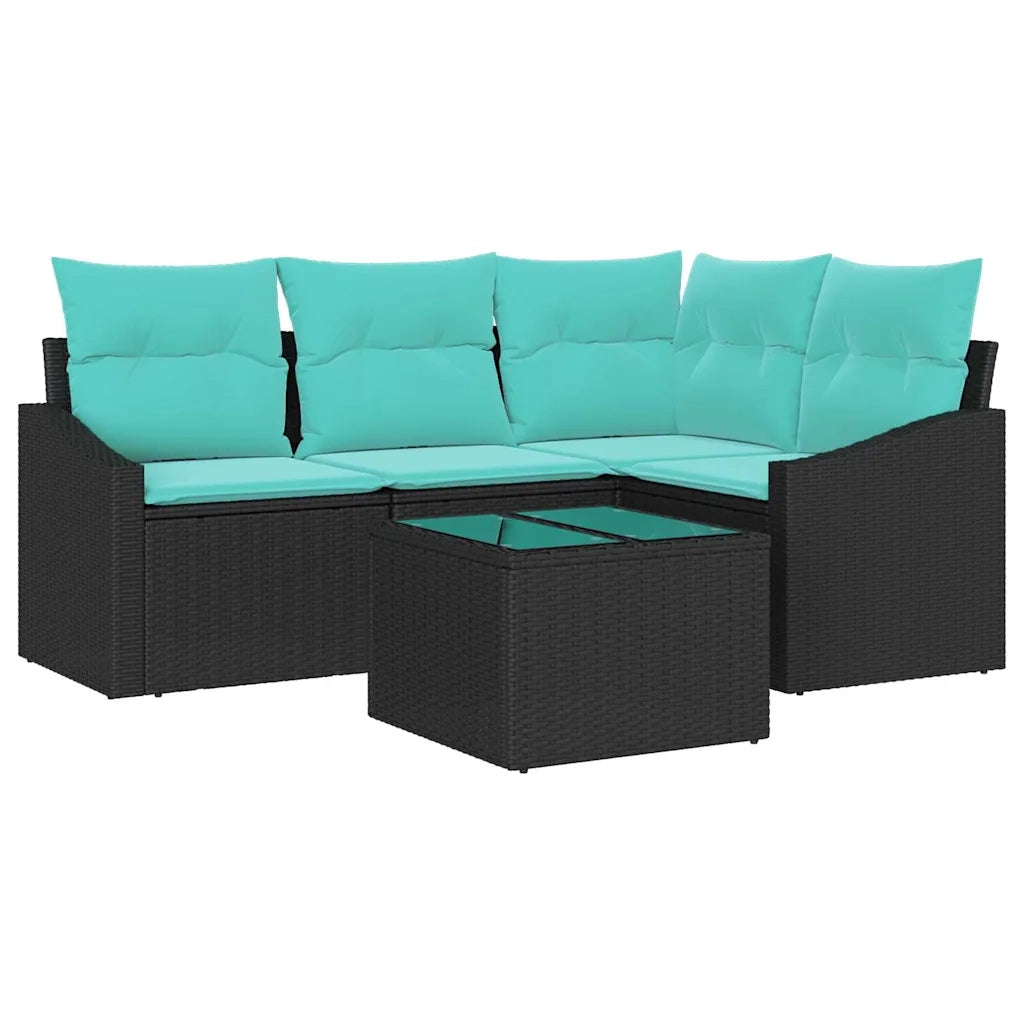 Set di divani con cuscino 5 pcs Nero polyrattan 3346716
