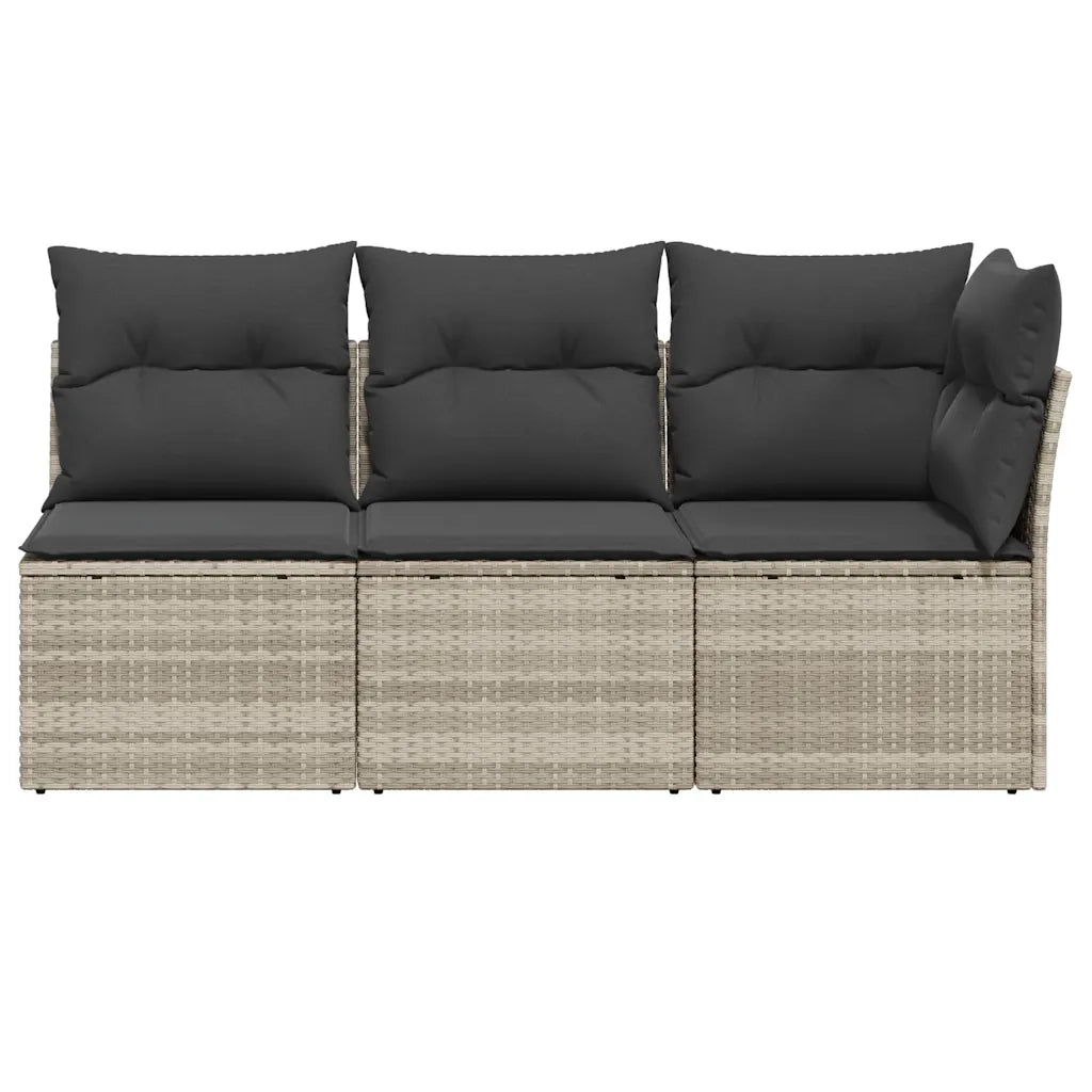Divano da Giardino con Cuscini 3 Posti Grigio Chiaro Polyrattan 366193