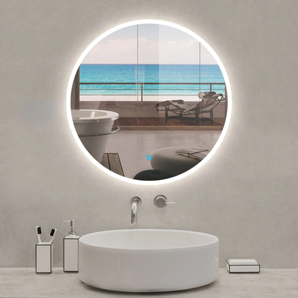 Aica Specchio da bagno rotondo con LED 70 x 70 cm + antiappannamento + interruttore a sfioramento