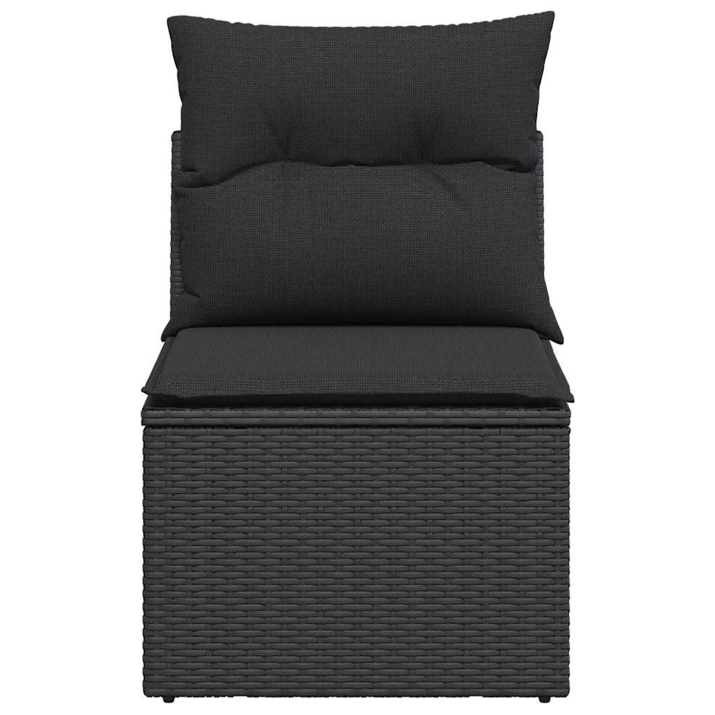 Divano da giardino senza braccioli con cuscini nero in polyrattan 365961