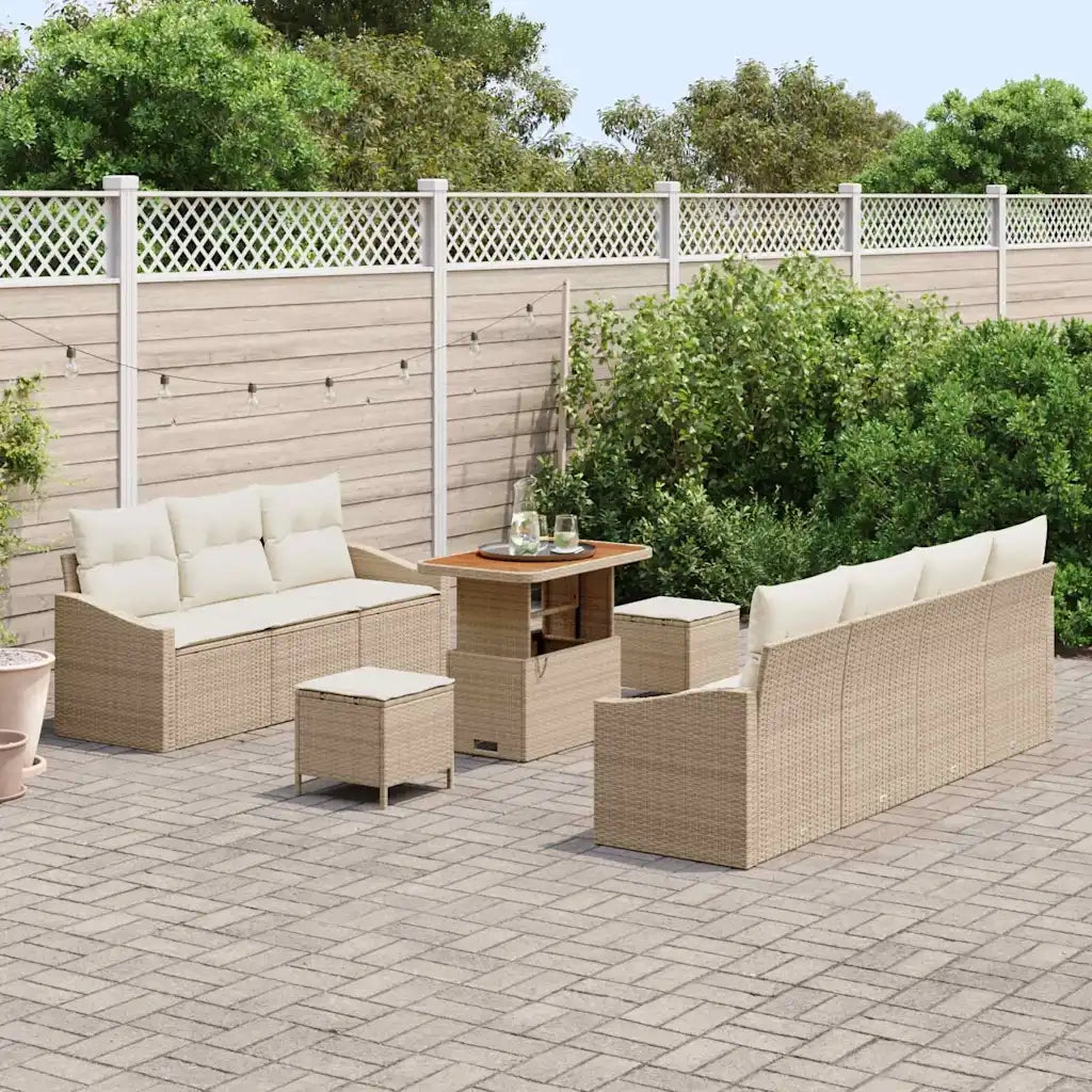Set Divano da Giardino con cuscino 10 pcs Beige polyrattan 3362621