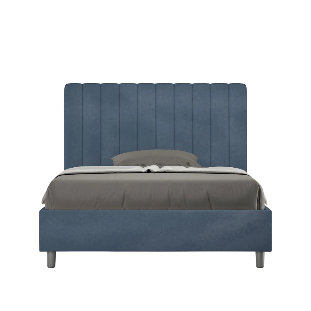 BS COM Letto una piazza e mezza contenitore imbottito 120x210 microfibra blu