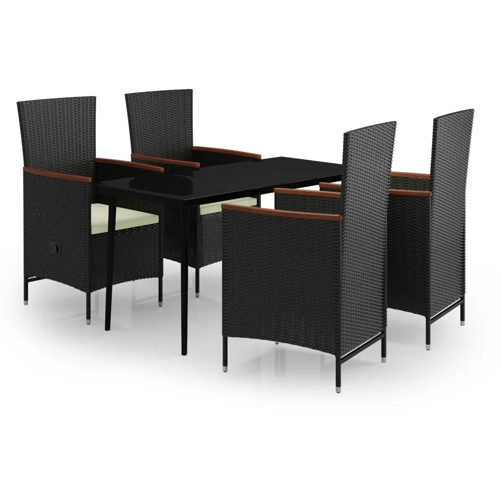 Set da Pranzo da Giardino 5 pz con Cuscini Nero 3099445
