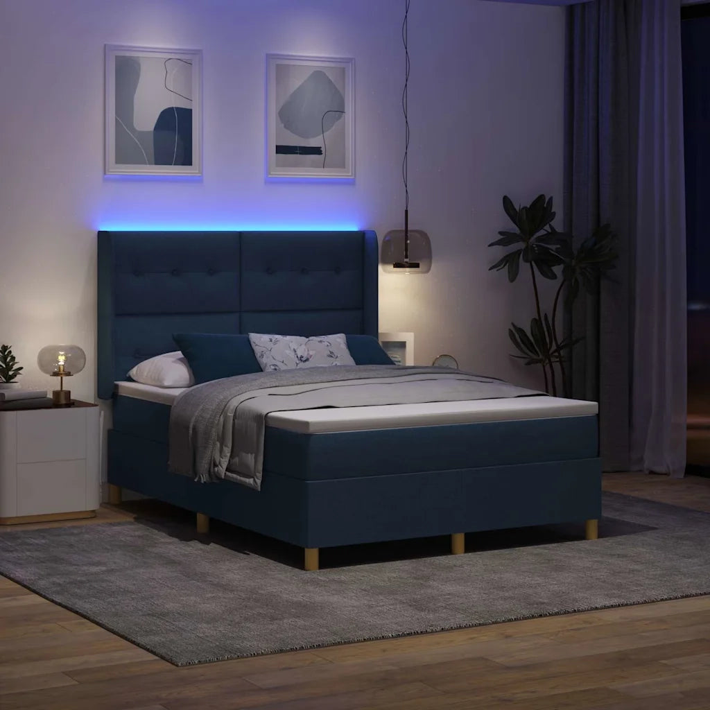 Letto a molle con strisce LED Blu 160 x 200 cm Tessuto 3343706