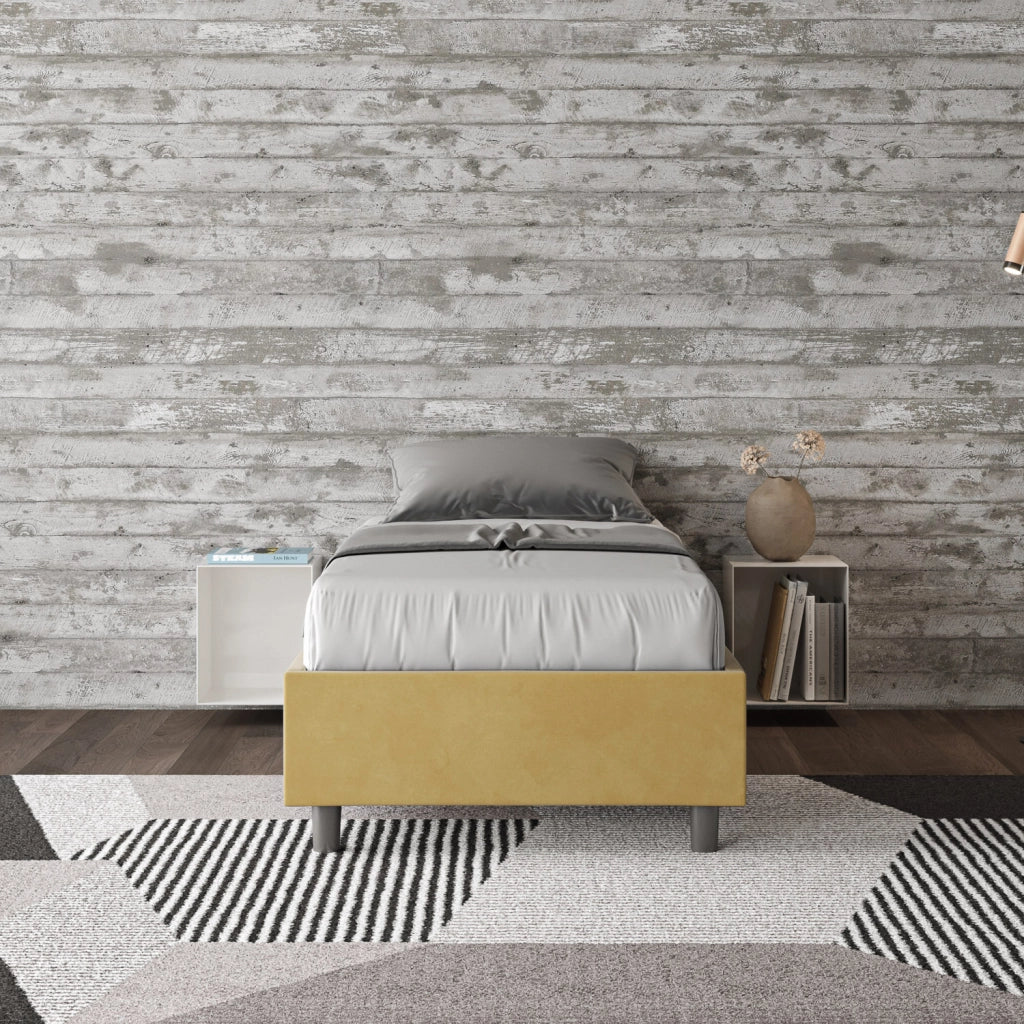 BS COM Letto singolo con rete imbottito 80x200 microfibra ocra