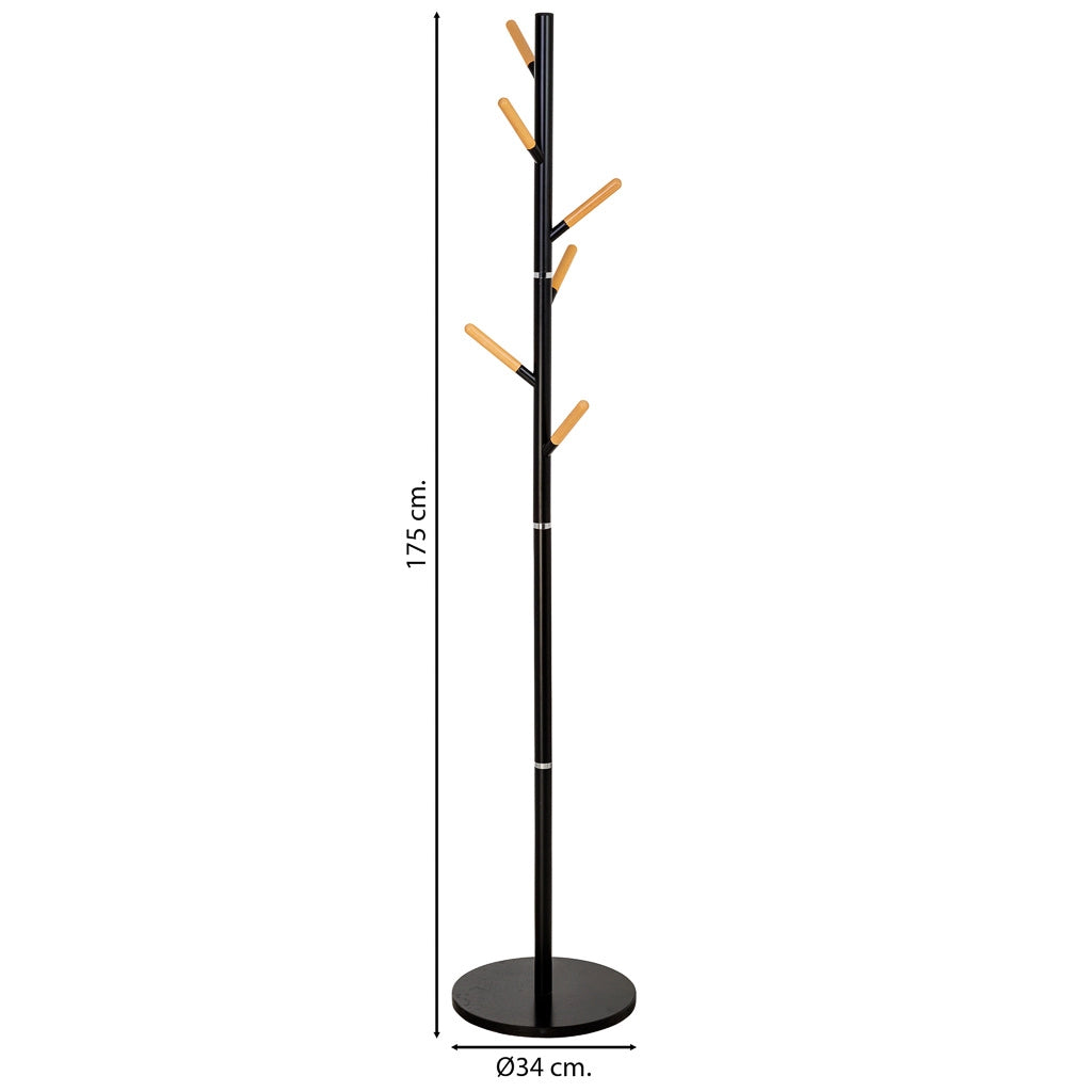 Perchero de metal y madera negro 175h cm