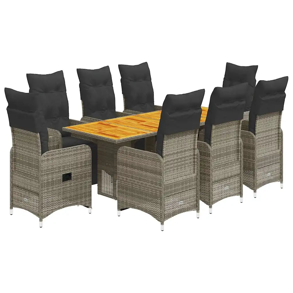 Set Bistrò da Giardino 9 pz con Cuscini in Polyrattan Grigio