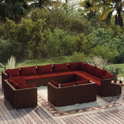 Set Divani da Giardino 12 pz con Cuscini in Polyrattan Marrone 3102891