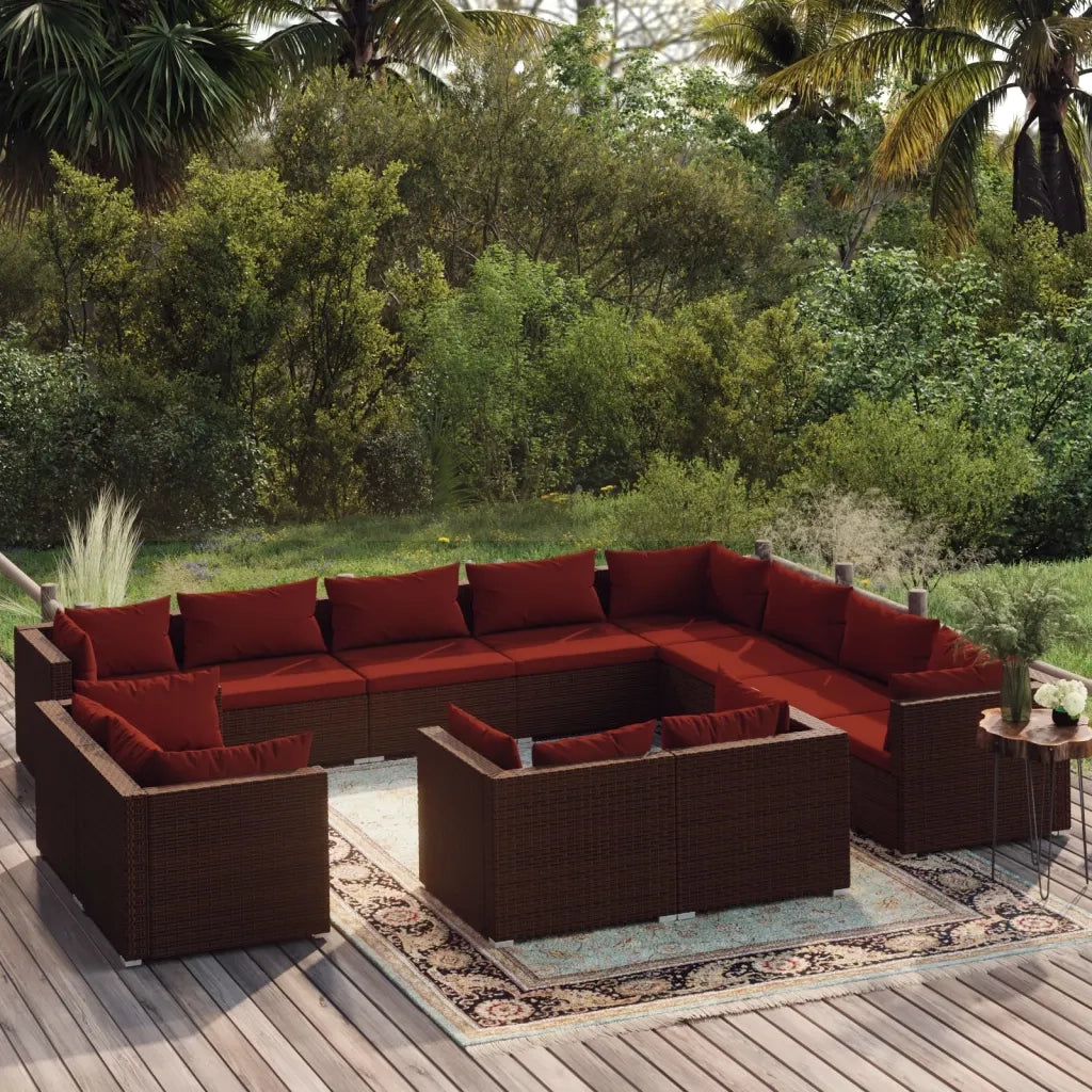 Set Divani da Giardino 12 pz con Cuscini in Polyrattan Marrone 3102891