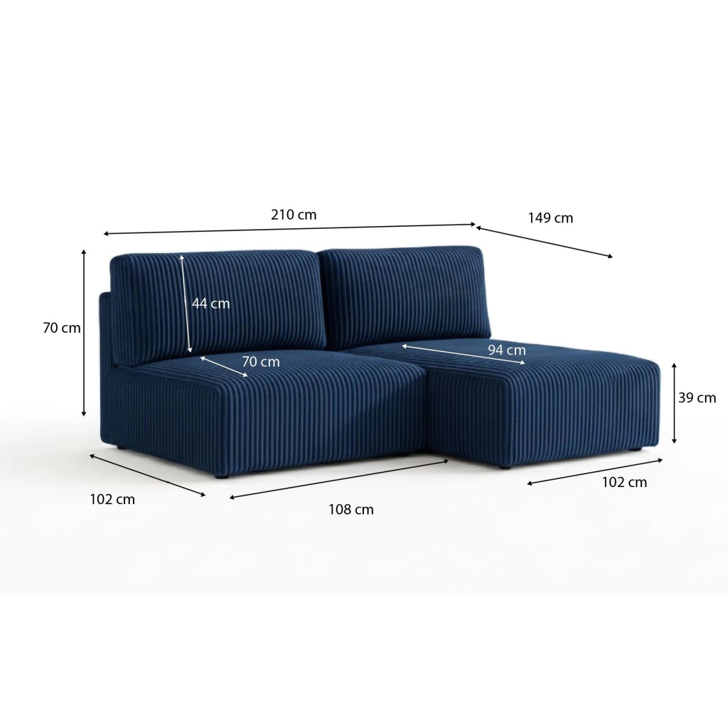 Pergola, Divano Letto con Penisola Contenitore, 210x149 cm blu
