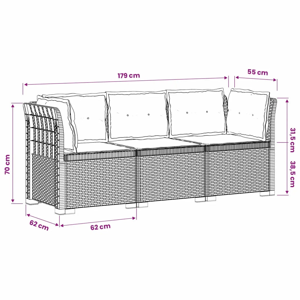 Divano da giardino 3 posti con cuscini in look rattan PP 3443846