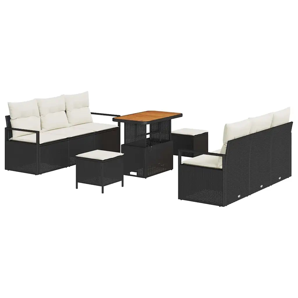 Set Divano da Giardino con cuscino 9 pcs Nero polyrattan