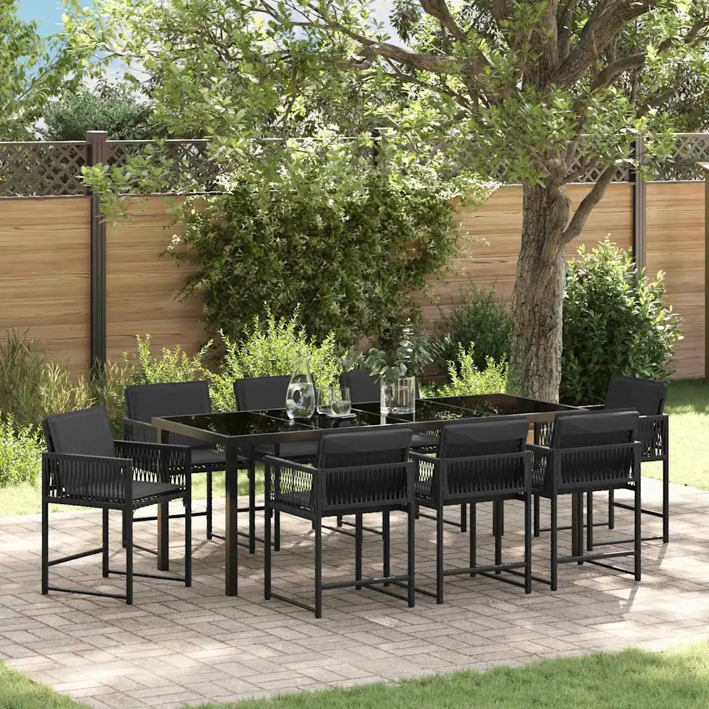 Set da Pranzo per Giardino 9 pcs Nero polyrattan 3380748