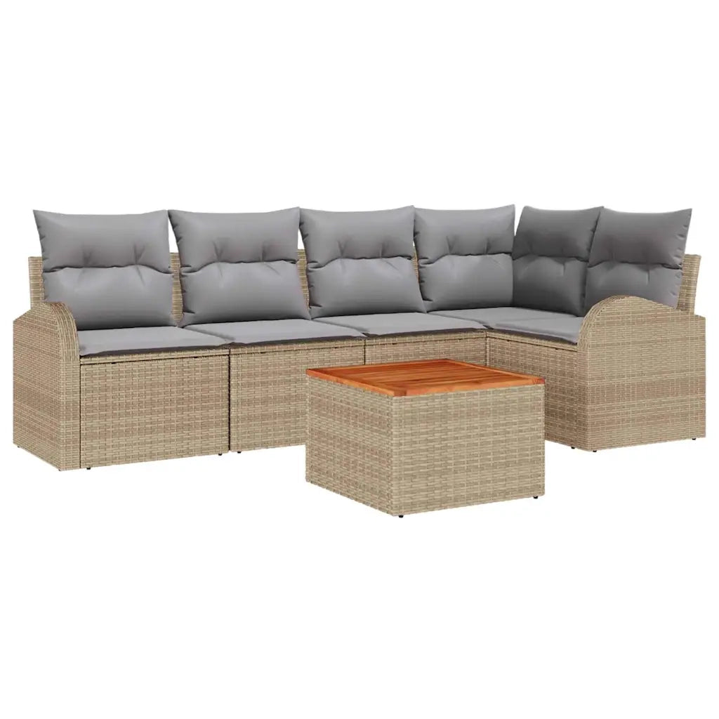 Set Divano da Giardino 6 pcs Beige e Grigio Chiaro polyrattan