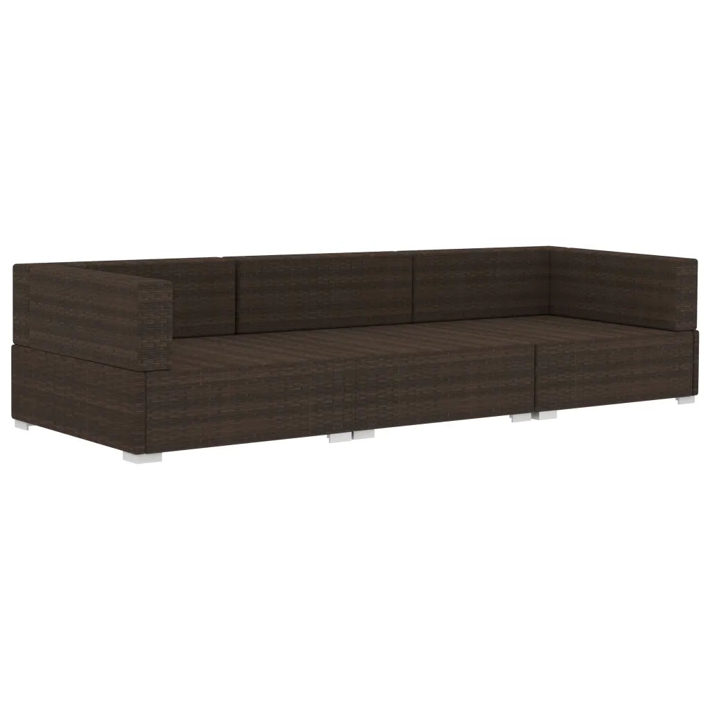 Set Divani da Giardino 3 pz con Cuscini in Polyrattan Marrone 47265