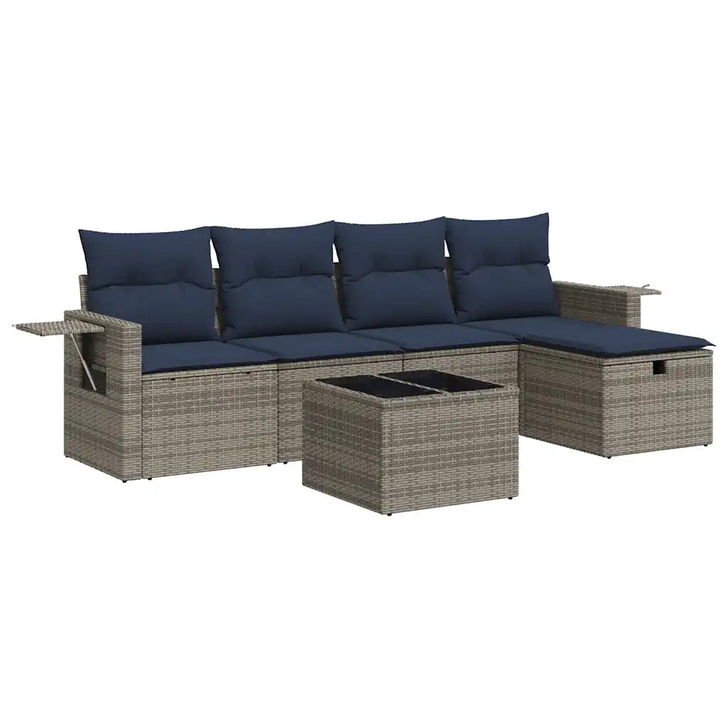 Set Divano da Giardino 6 pz con Cuscini Grigio in Polyrattan 3325477