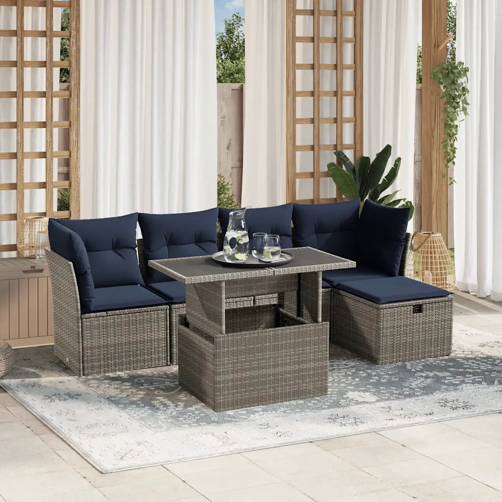 Set Divani da Giardino 6 pz con Cuscini Grigio in Polyrattan 3274641