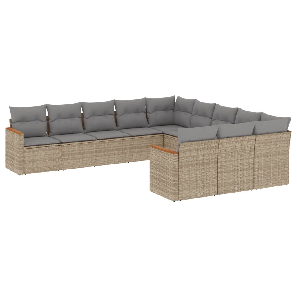 Set Divani da Giardino 11 pz con Cuscini Beige in Polyrattan