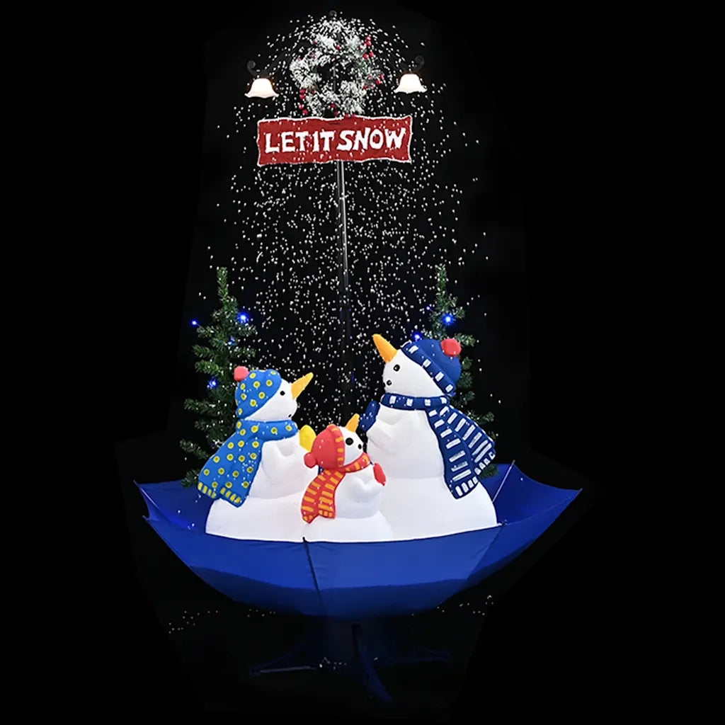 Albero di Natale con Nevicata e Base ad Ombrello Blu 170 cm PVC 289930