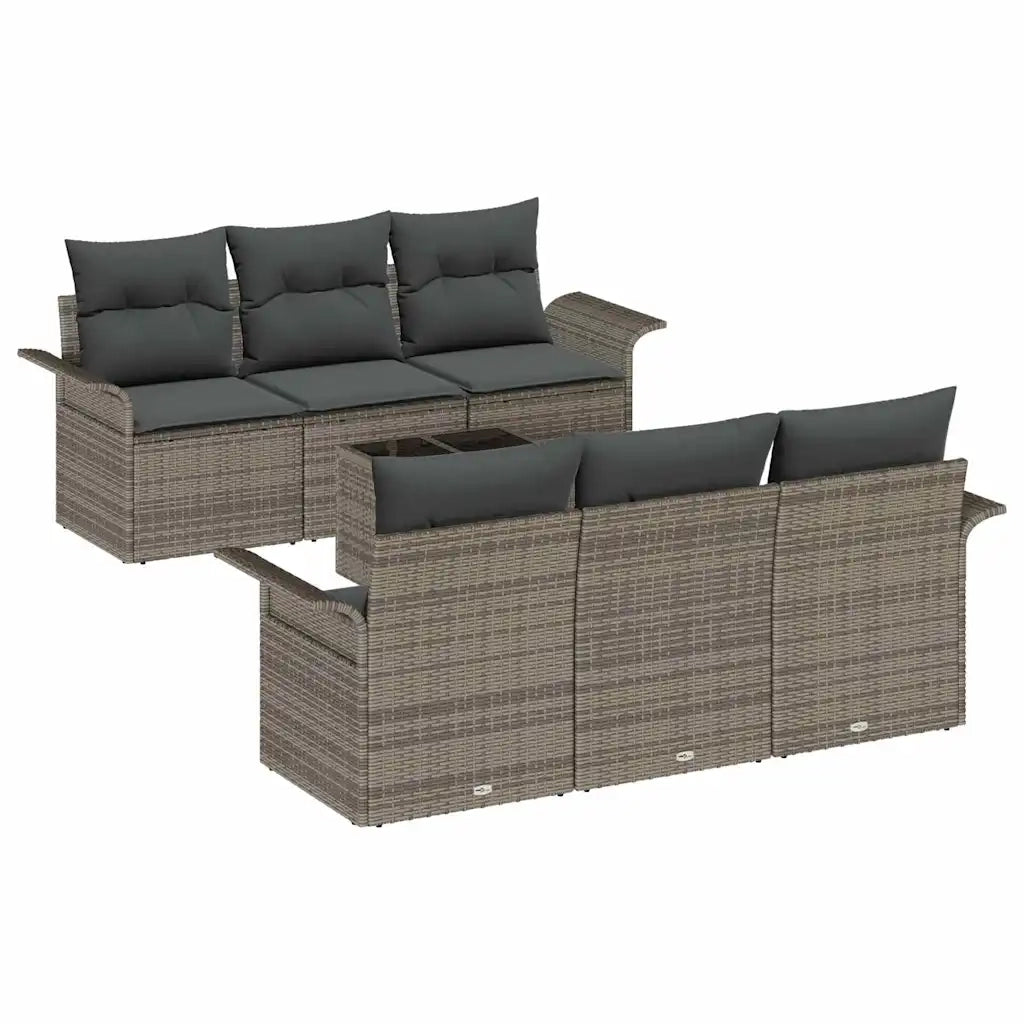 Set Divano da Giardino con cuscino 7 pcs Grigio polyrattan 3345249