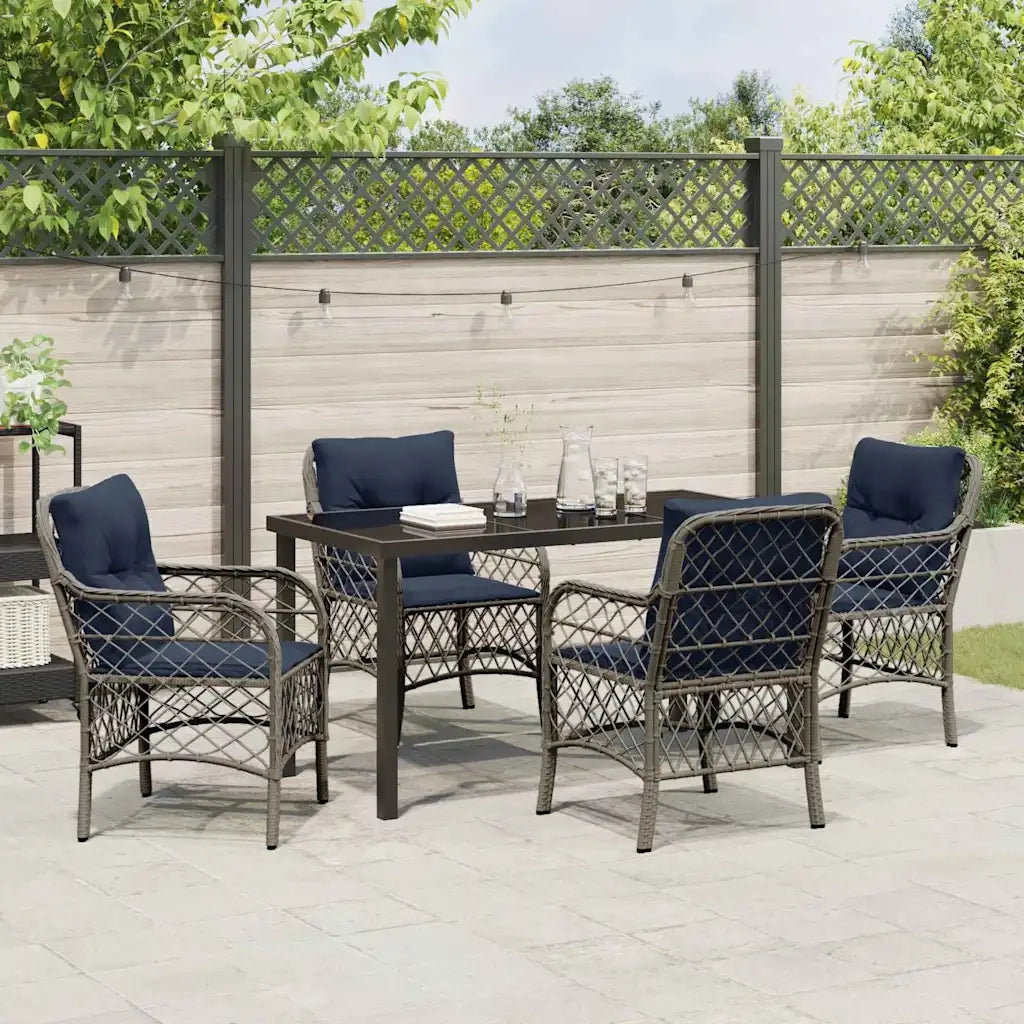 Set da Pranzo per Giardino 5 pcs Grigio e Nero Rattan