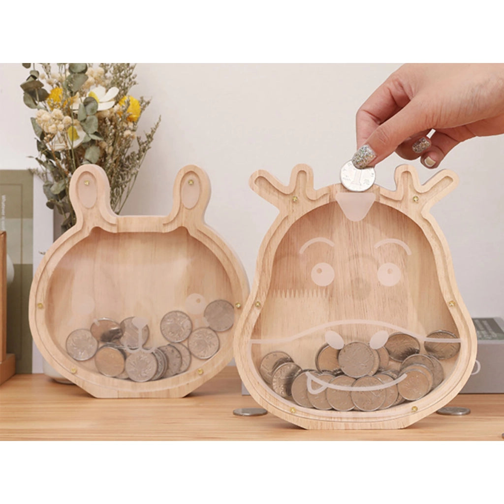 Salvadanaio legno a forma di testa di gatto con fronte in plexiglass Beige TechKidz