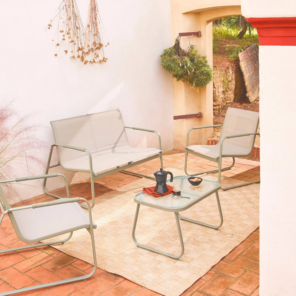 Salotto da giardino in acciaio, 4 posti, verde kaki