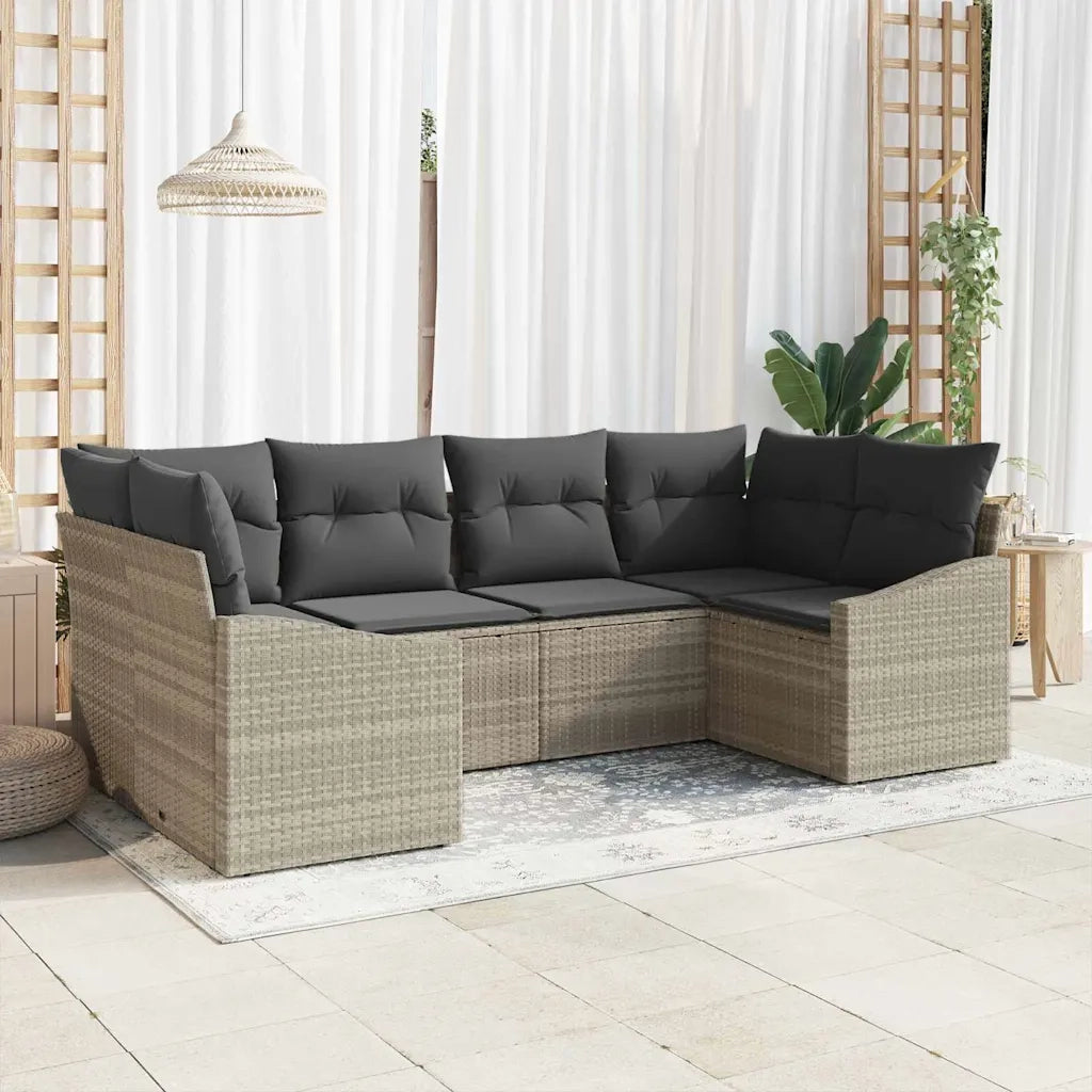 Set di divani con cuscino 6 pcs Grigio chiaro polyrattan