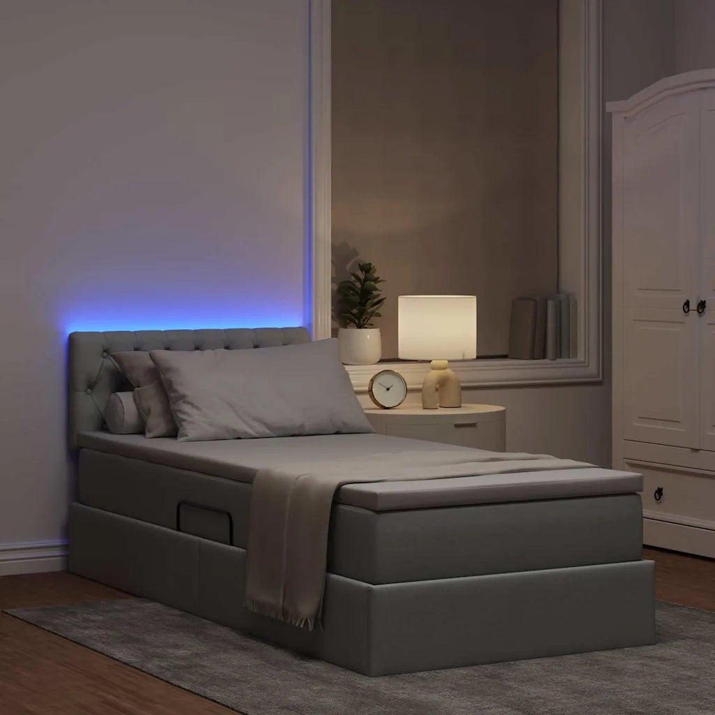 Letto con contenitore e LED Grigio chiaro 100 x 200 cm Tessuto 3371187