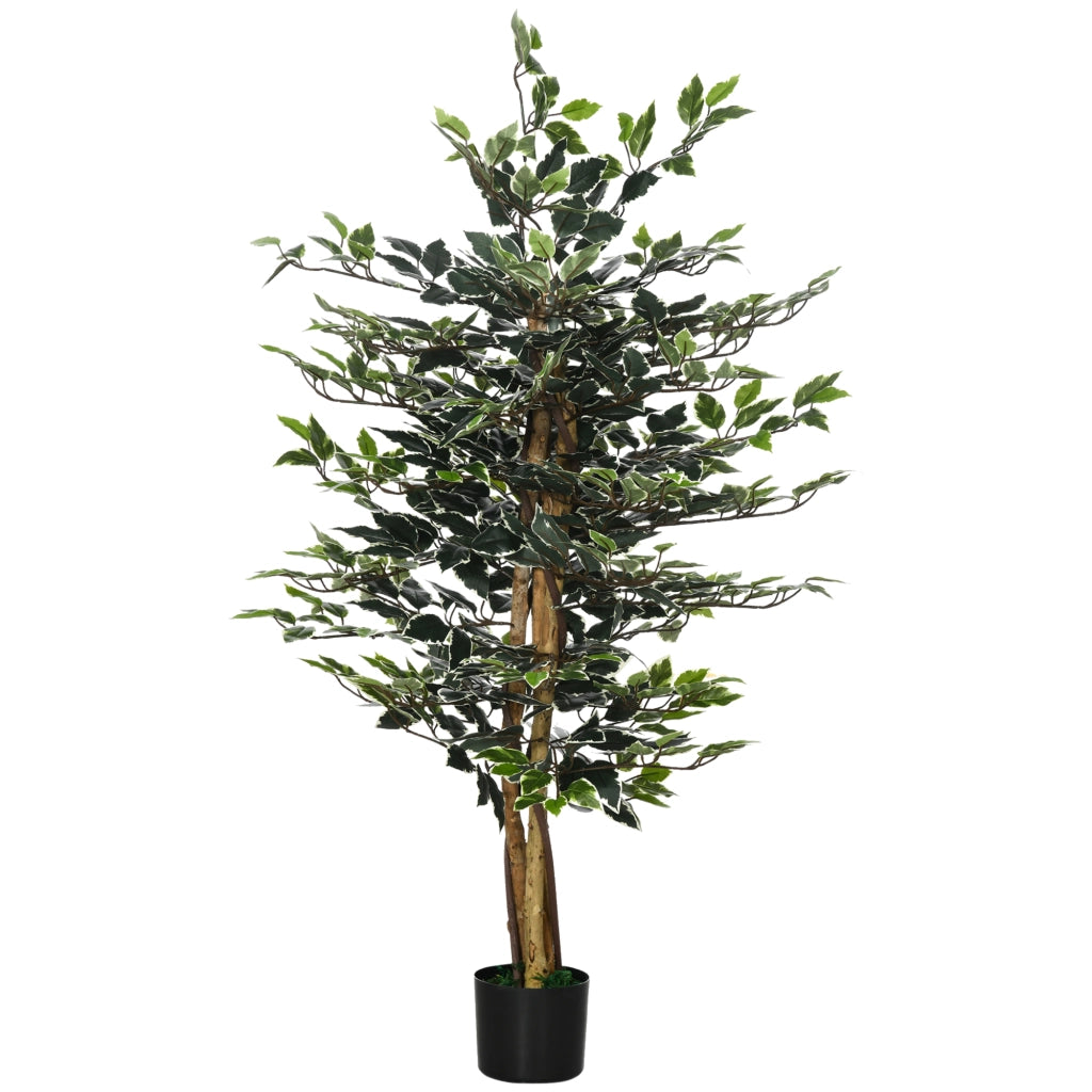 Pianta Artificiale di Fico da 130 cm a 702 Foglie e 3 Tronchi con Vaso ?15x12.5 cm, per Interni ed Esterni
