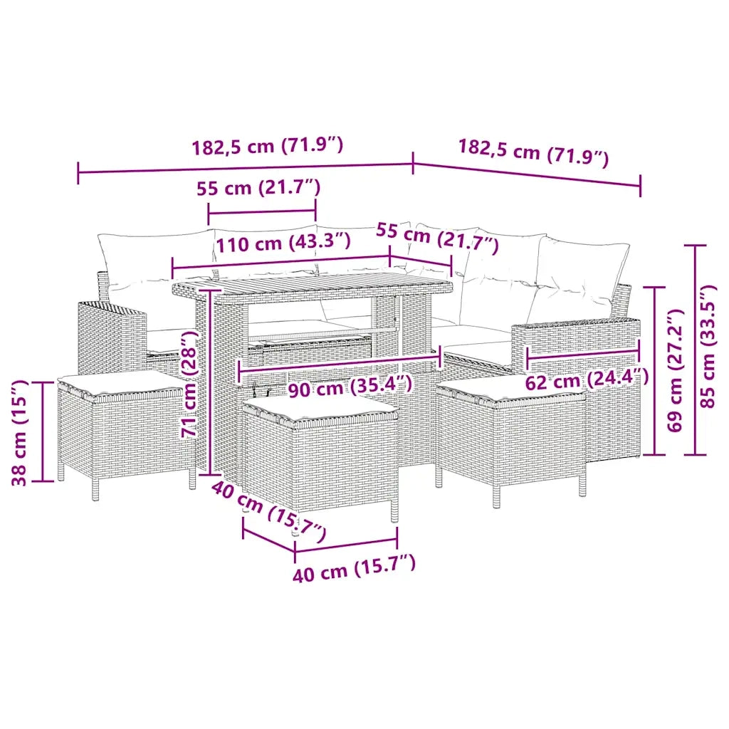 Set Divano da Giardino 9 pcs Beige polyrattan 3361621