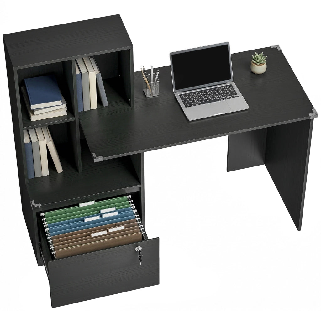 Scrivania con libreria e cassetto ¨C Minimal ¨C 126x50x109 cm, nero