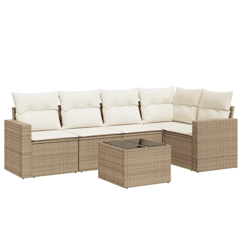 Set Divano da Giardino 6 pz con Cuscini Beige in Polyrattan 3218928