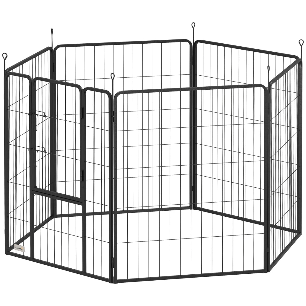 Recinto per Cani 6 Panelli 100 cm con Porta ¨C zephmum ¨C Nero per Interno ed Esterno