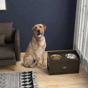 CIOTOLE PER CANI RIALZATE IN ACCIAIO INOX E LEGNO CON CASSETTO, 60X30X36CM, MARRONE