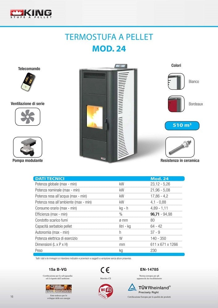 TERMOSTUFA A PELLET STUFA IDRO KING 24 KW COLORE BORDEAUX MADE IN ITALY