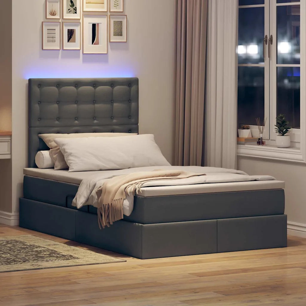 Letto con contenitore e LED con led Grigio scuro 120 x 190 cm 3372529