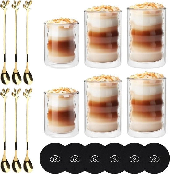 Latte macchiato - bicchieri a caffè a doppia parete - isolati - 6 pezzi - 200 ml/350 ml/400 ml.