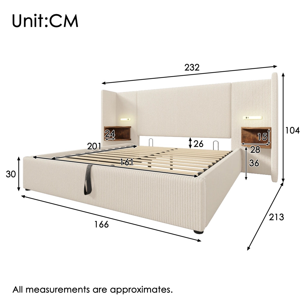 letto imbottito corduroy beige 160 x 200 cm