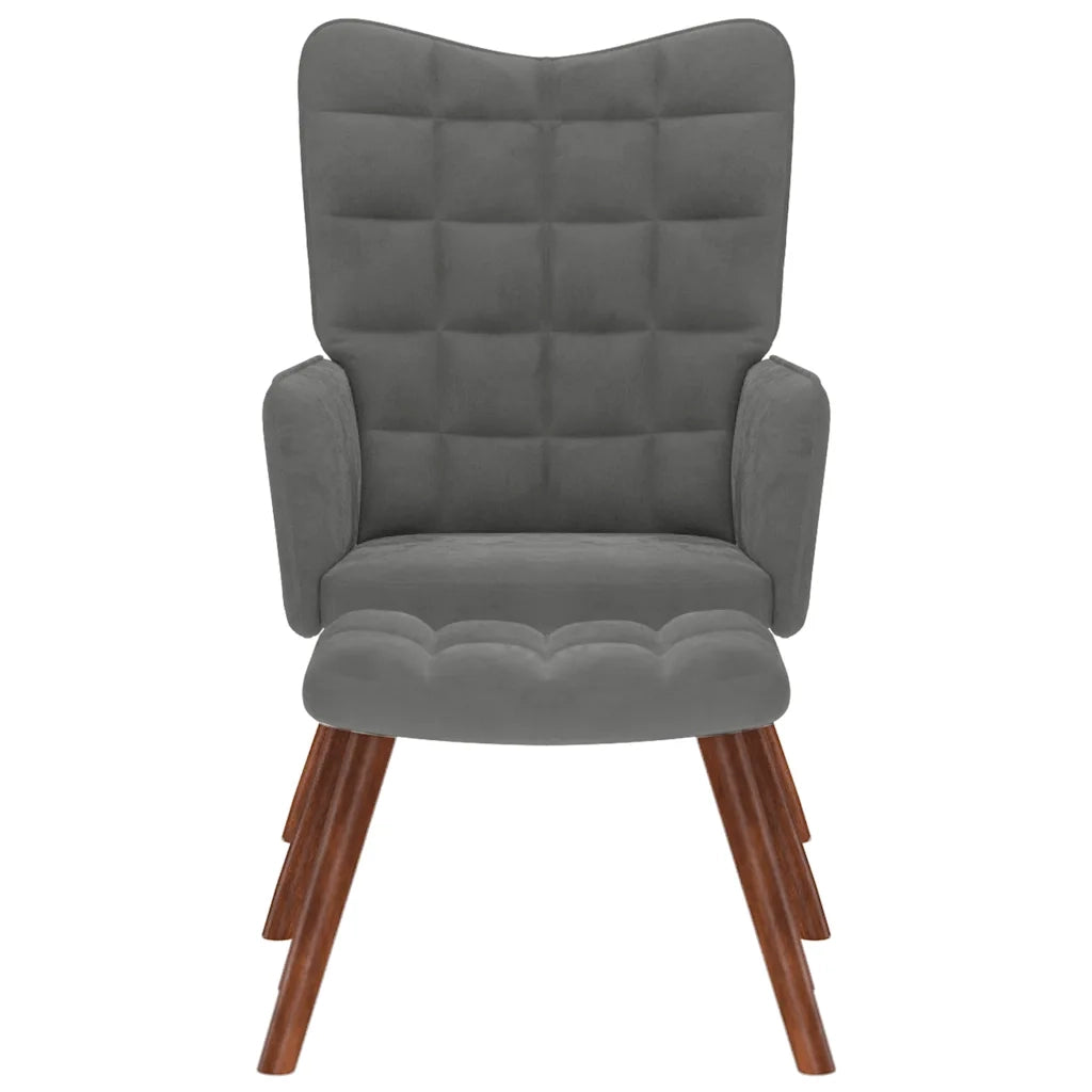 Poltrona Relax | Sedia Relax con Sgabello in Velluto Grigio Scuro