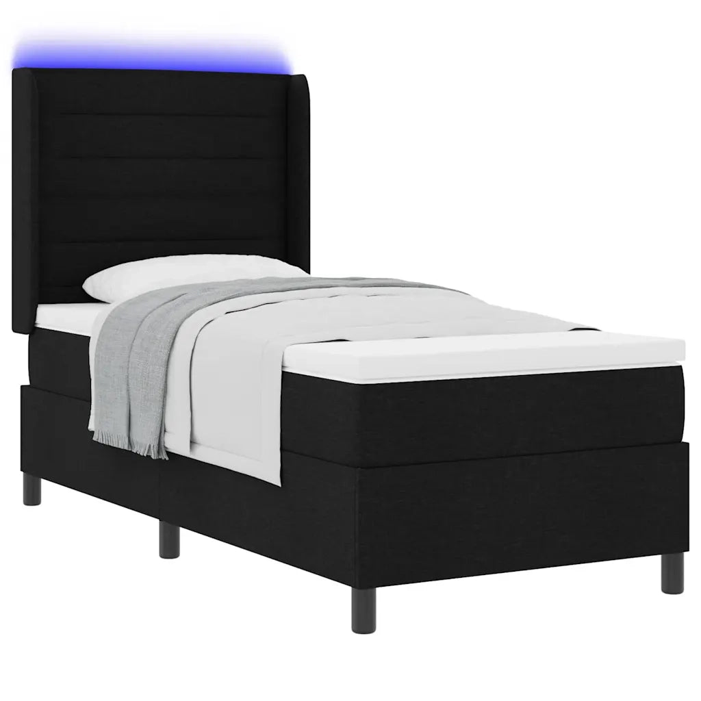 Letto a Sorgente LED con materasso Nero 80 x 200 cm Tessuto