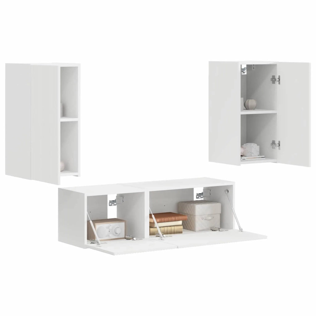 Set di Mobiletto da TV a Parete 4 pcs Bianco Legno multistrato