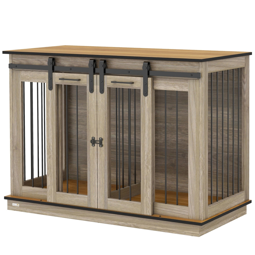 Gabbia per cani con 2 porte ¨C Xylo ¨C design rustico, bloccabile, marrone