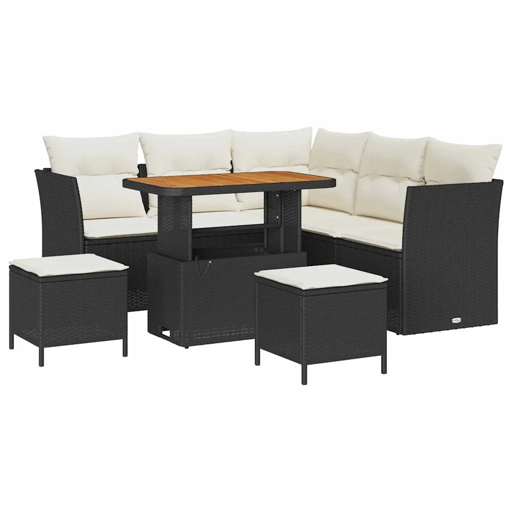 Set Divano da Giardino con cuscino 8 pcs Nero e crema