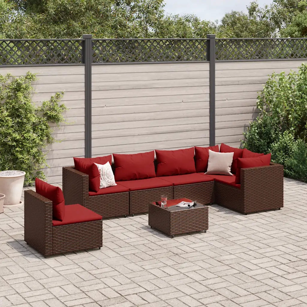 Set Divani da Giardino 7 pz con Cuscini in Polyrattan Marrone