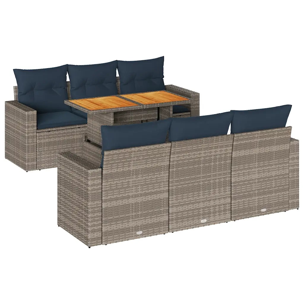Set Divani da Giardino 7 pz con Cuscini Grigio in Polyrattan 3327001