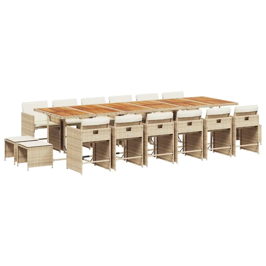 Set da Pranzo da Giardino 17 pz con Cuscini Beige in Polyrattan
