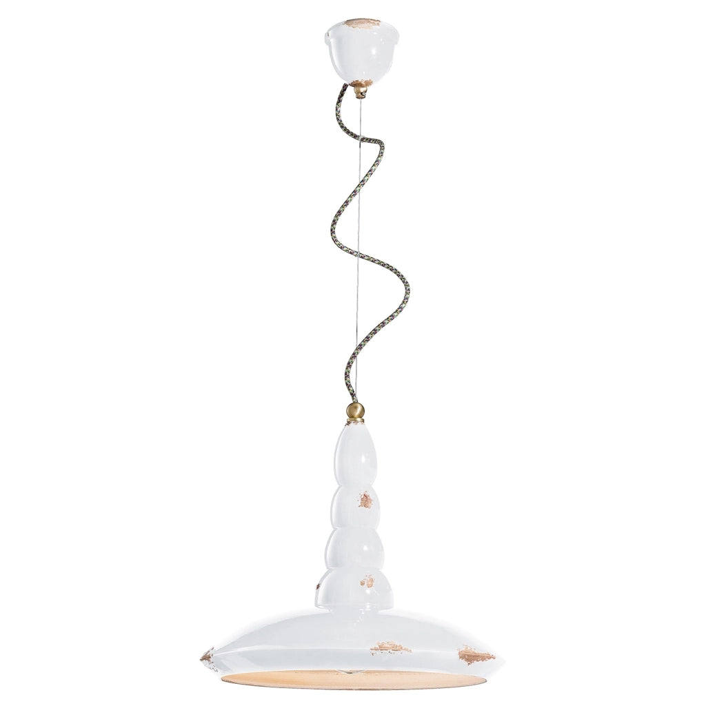 Lampadario Vintage Vague Vintage Ferro E Ceramica Bianco 1 Luce E27 40Cm