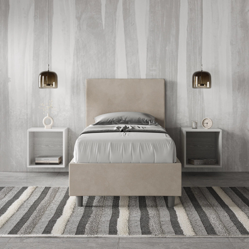 BS COM Letto singolo senza rete imbottito 80x210 microfibra sabbia